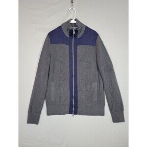 Banana Republic Mens Full Zip Cardigan Sweater Large Tall Ribbed Gray Navy